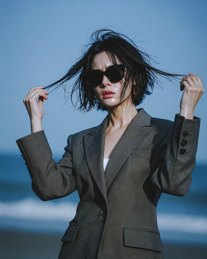 Angry Malaysian Influencer In Minimal Suit By Ocean