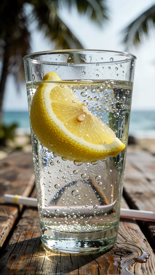 Floating Lemon Wedge On Weathered Wooden Planks