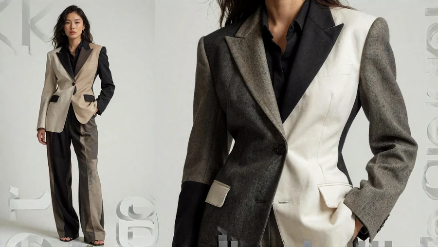 Asymmetrical Blazer And Patchwork Trousers