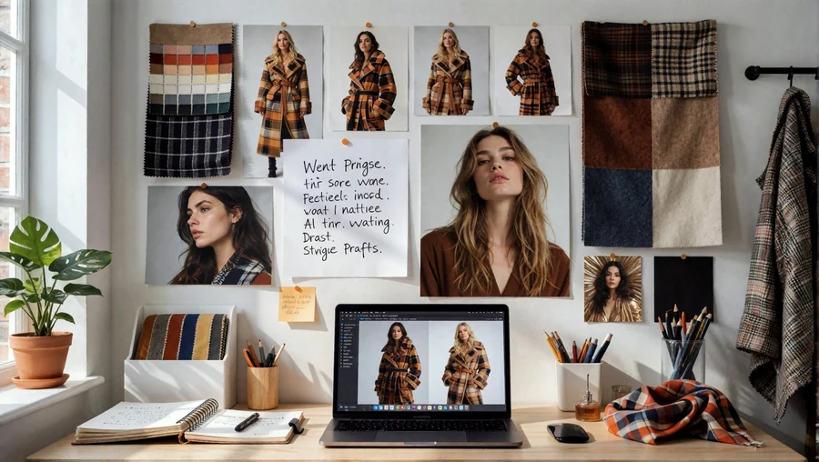 Sunlit Studio Moodboard With Plaid Coats