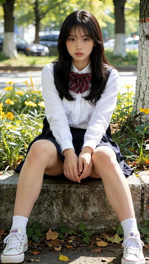 Cross Legged Student On Sunlit Ledge