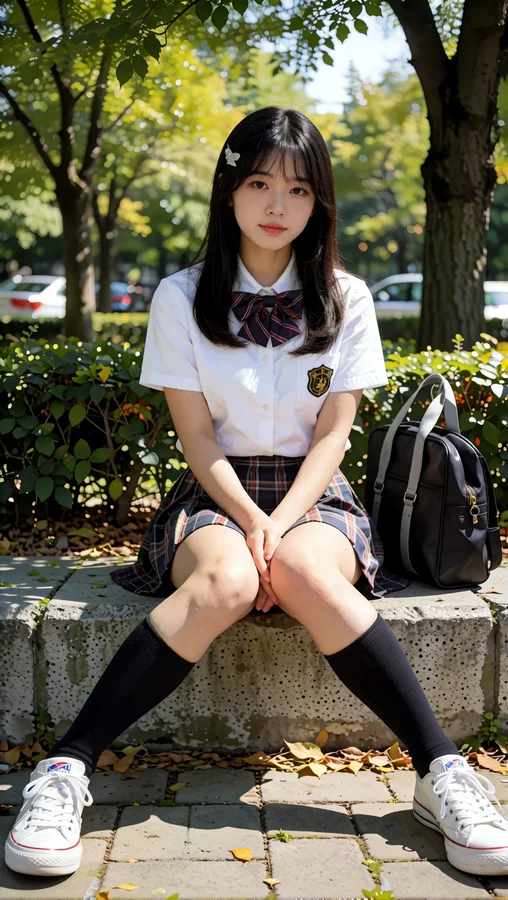 Young Woman In Plaid School Uniform