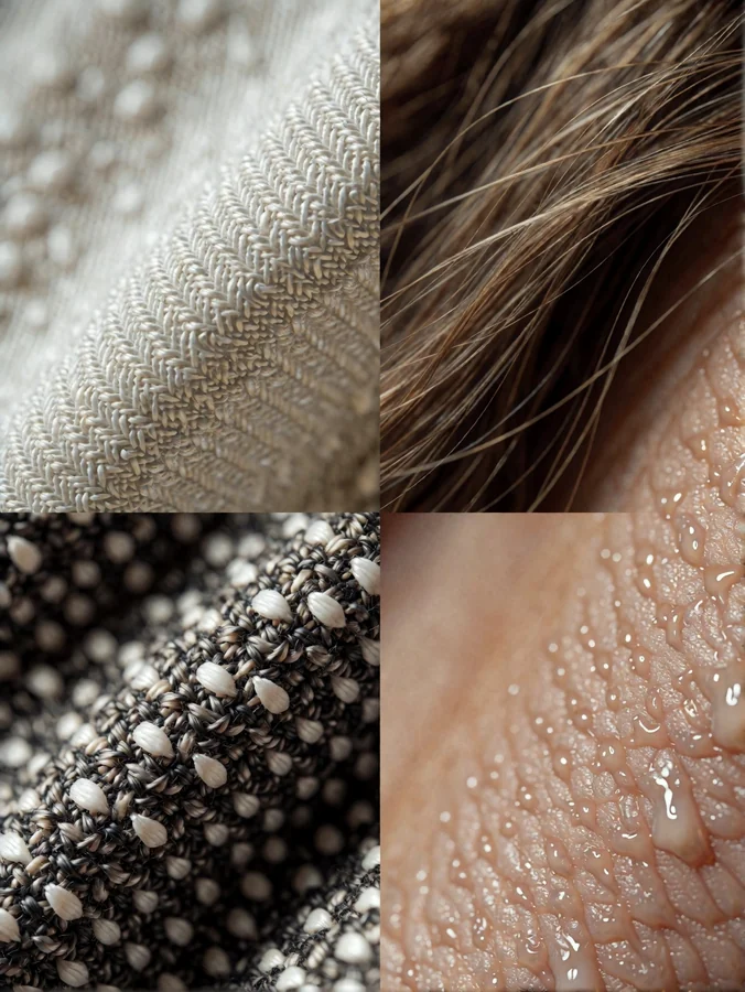 Macro Texture Grid Of Fabric Hair Beads Skin