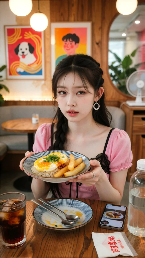 Yuna Holding Omurice In Café