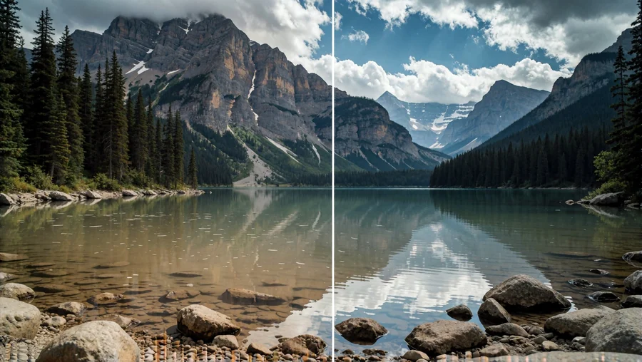 Split Mountain Lake Muted And Vivid