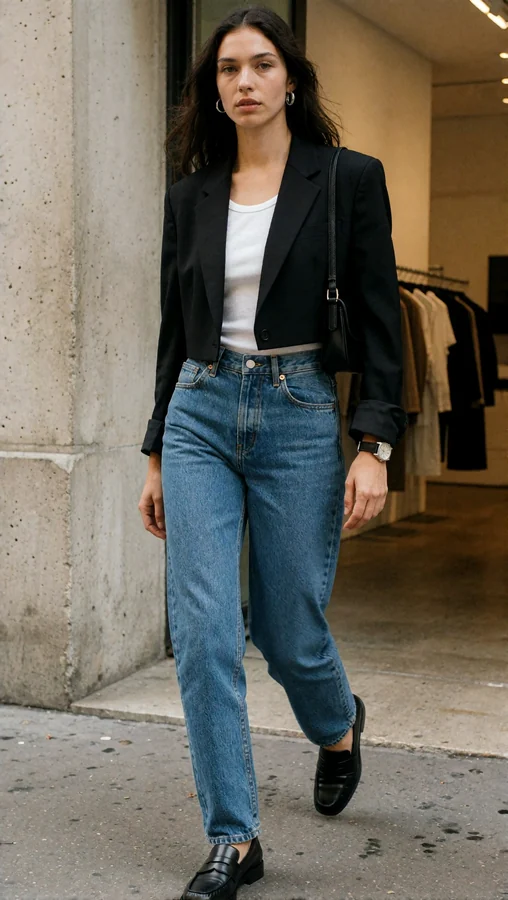 Tailored Blazer And Denim In Overcast Light