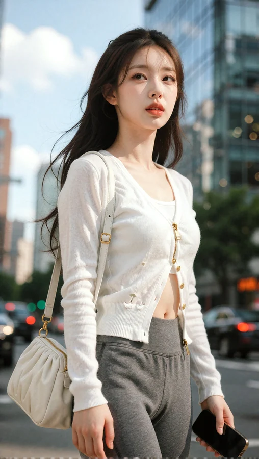 Woman In Cream Cardigan And Sweatpants