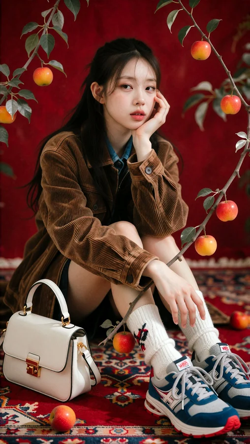 Thoughtful Woman Surrounded By Apples