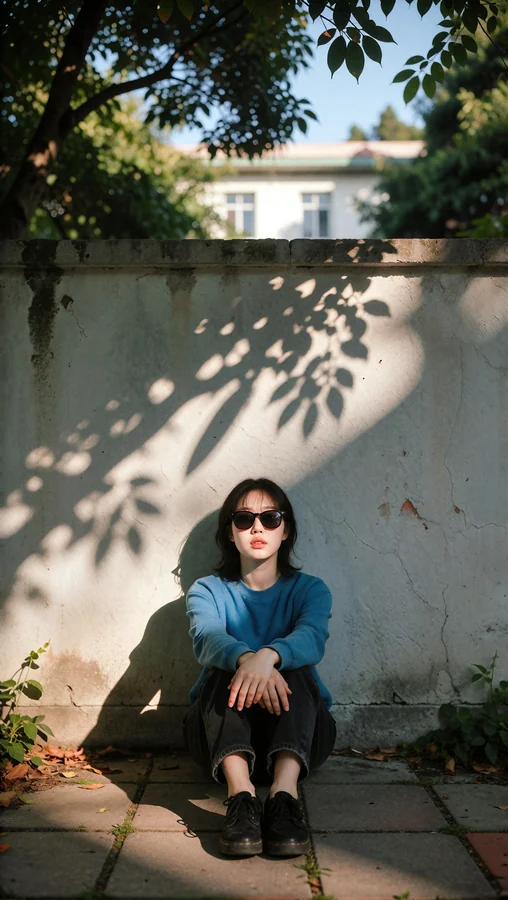 Blue Sweater Woman With Dappled Shadows