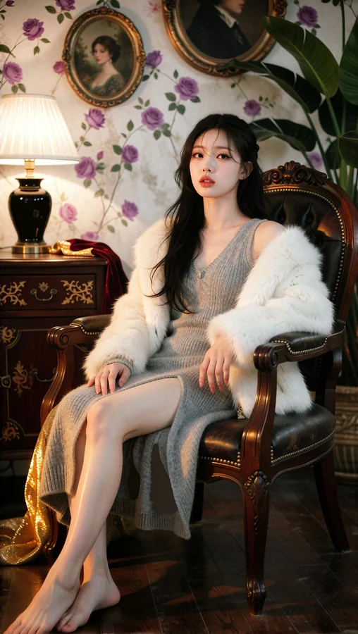 Barefoot Woman In Ornate Armchair
