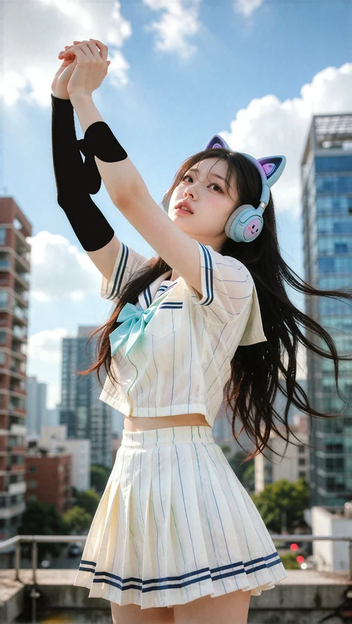 Yuna On Sunlit Rooftop With Headphones