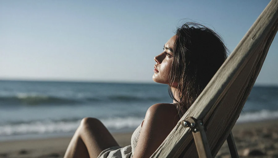 Sunlit Woman Reclining In Beach Hammock