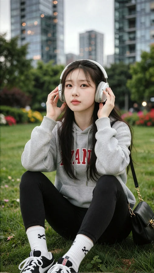 Woman In Gray Hoodie On Lawn