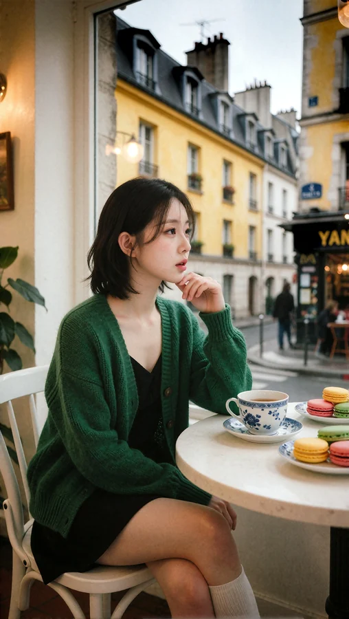 Contemplative Woman At Parisian Café Table