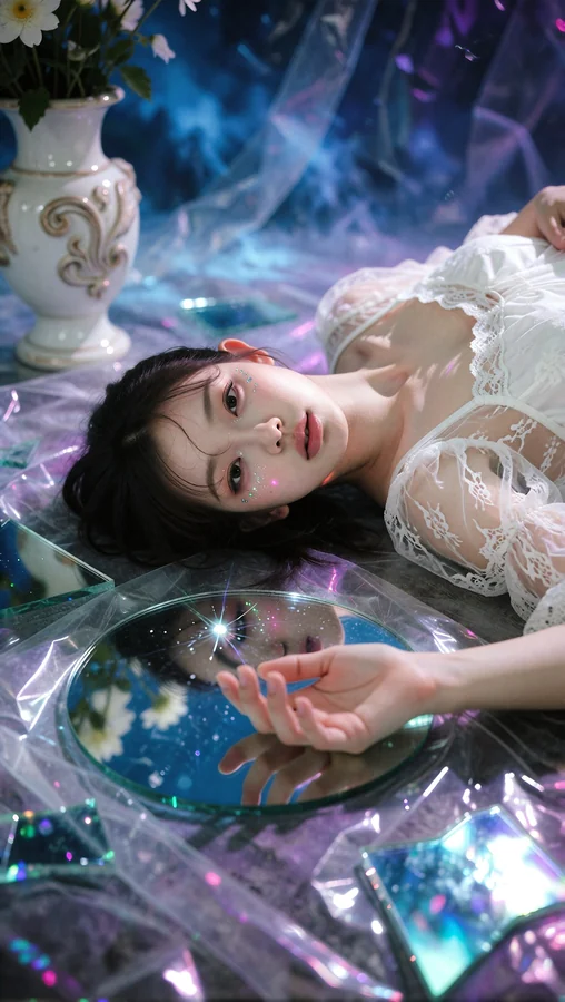 Reclining Woman Amid Shattered Mirrors