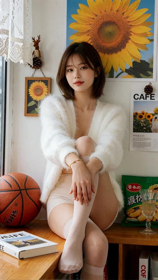 Sunflower Room with Soft White Cardigan