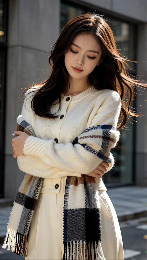 Cozy Knit Scarf Wrapped Warmly