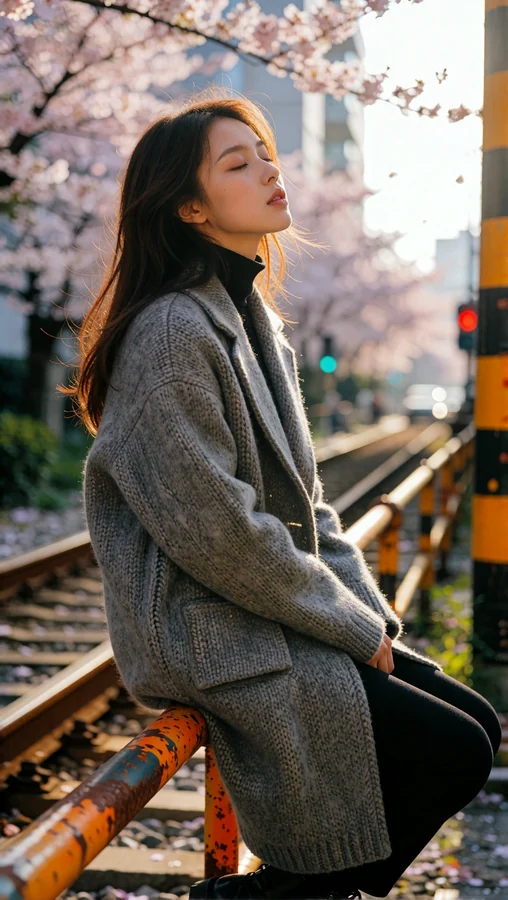 Cherry Blossom Sunset Railway Seat