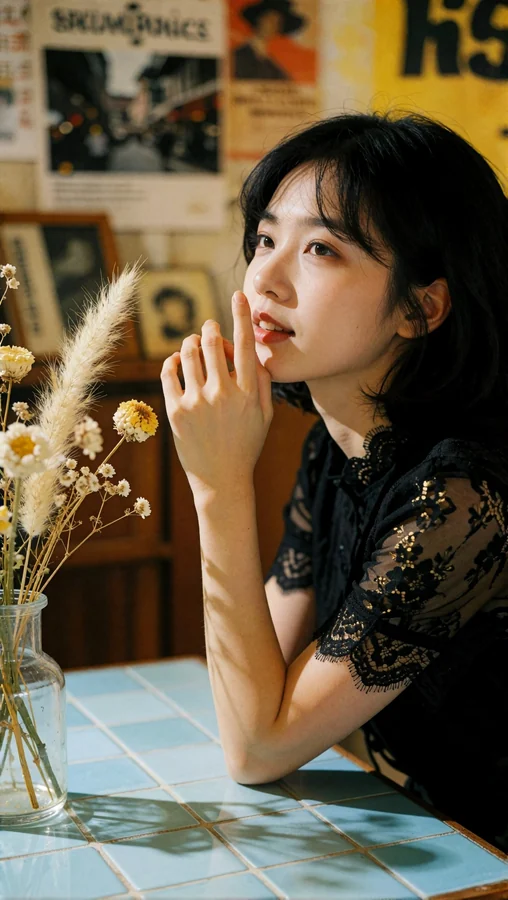 Soft Light on Black Lace Dress