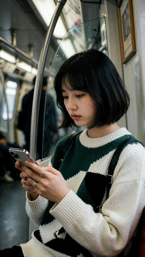 Young Woman on Subway Commute