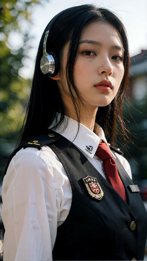Young Student with Headphones Outside