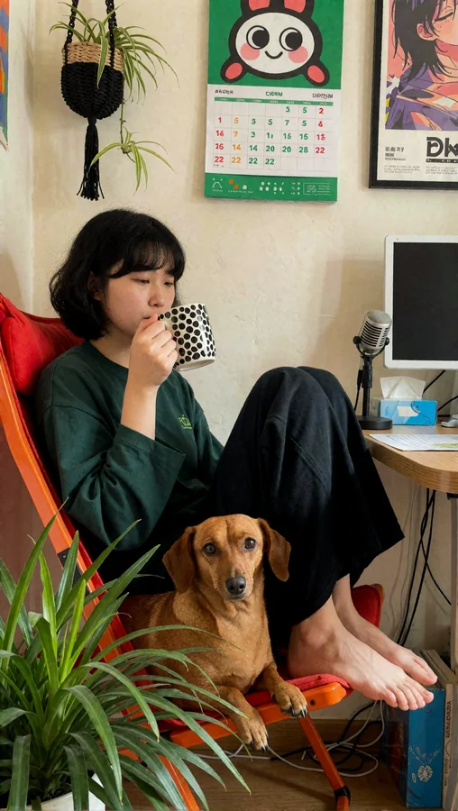Cozy Morning with Dog and Tea