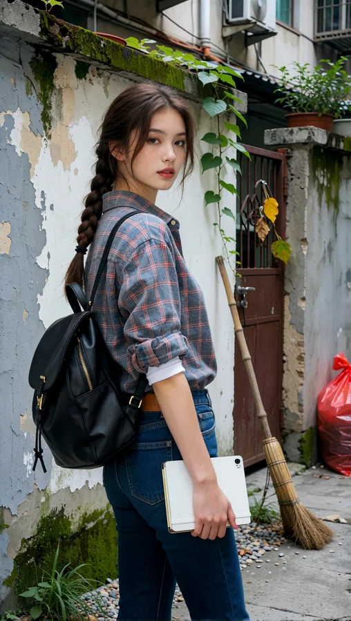 Plaid Shirt Girl by Mossy Wall