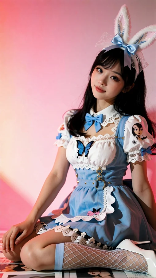 Bunny Ears and Blue Dress Pose