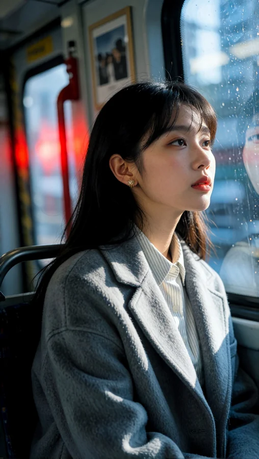 Young Woman on Bus Window Seat