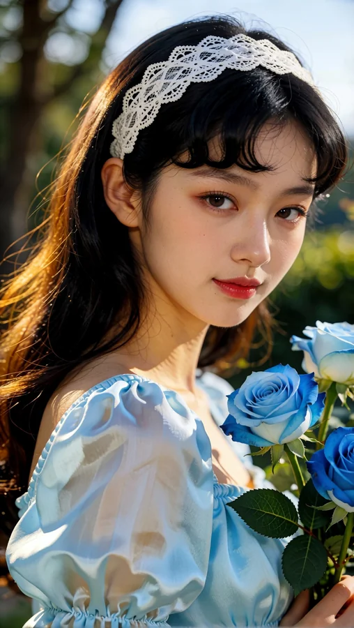 Blue Roses and Lace Headband