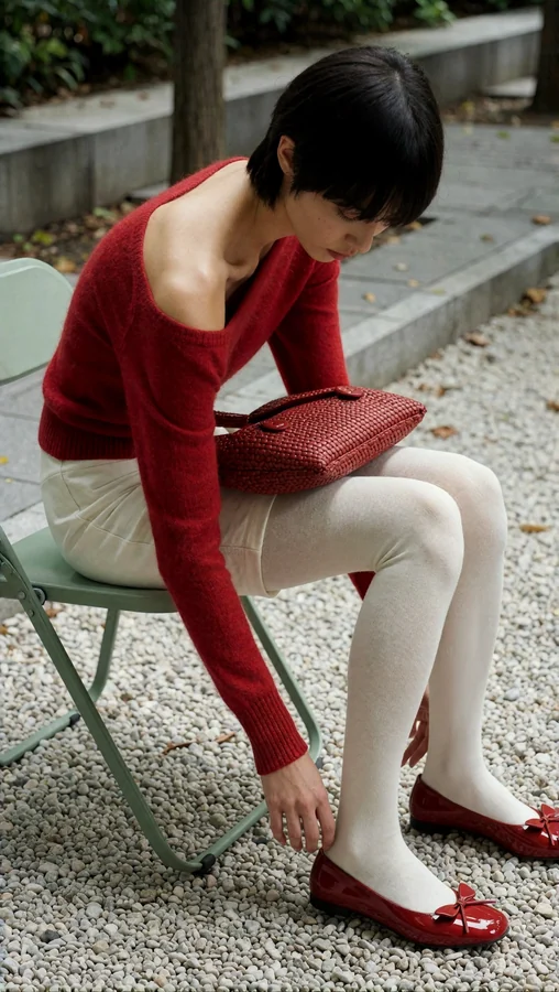 Red Sweater White Tights Red Shoes