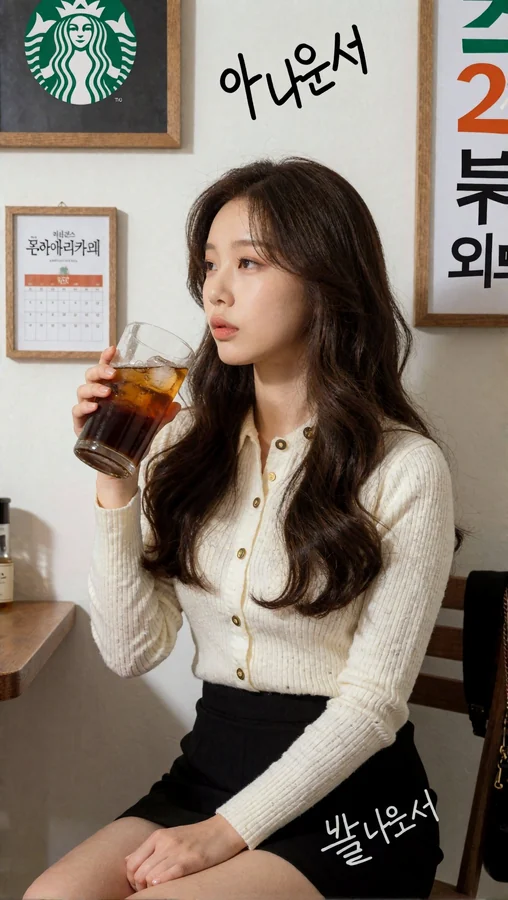 Young Woman Sips Iced Coffee In Cozy Café