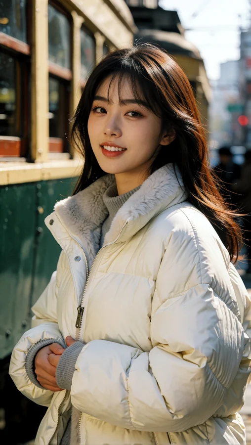 Warm Puffer Jacket on City Street