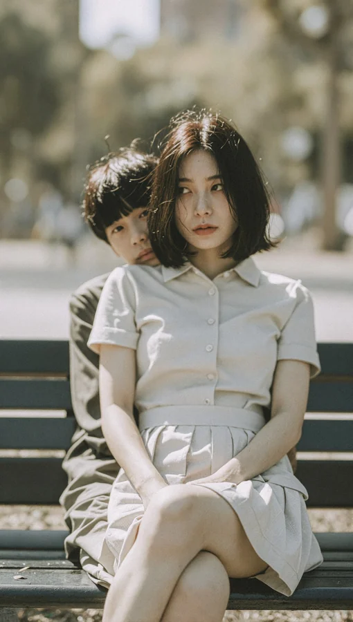 Woman Dress Black Two Individuals Sit