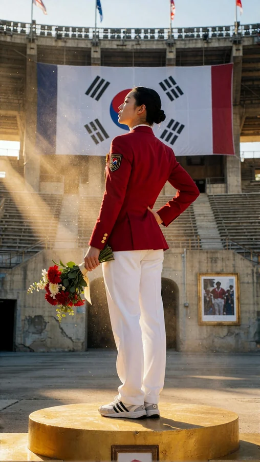 Athlete Stands Proud on Gold Podium