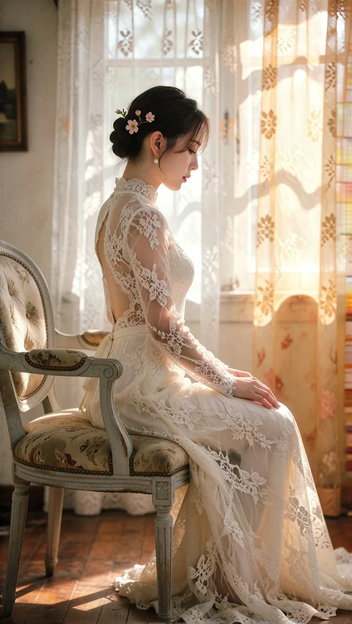 Lace Gown by Window Light
