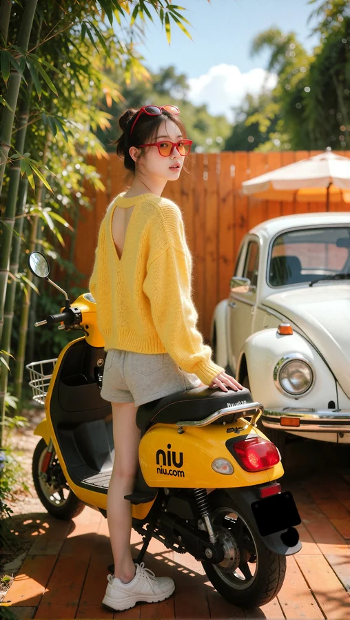Yellow Sweater Girl with Scooter by Bamboo Grove