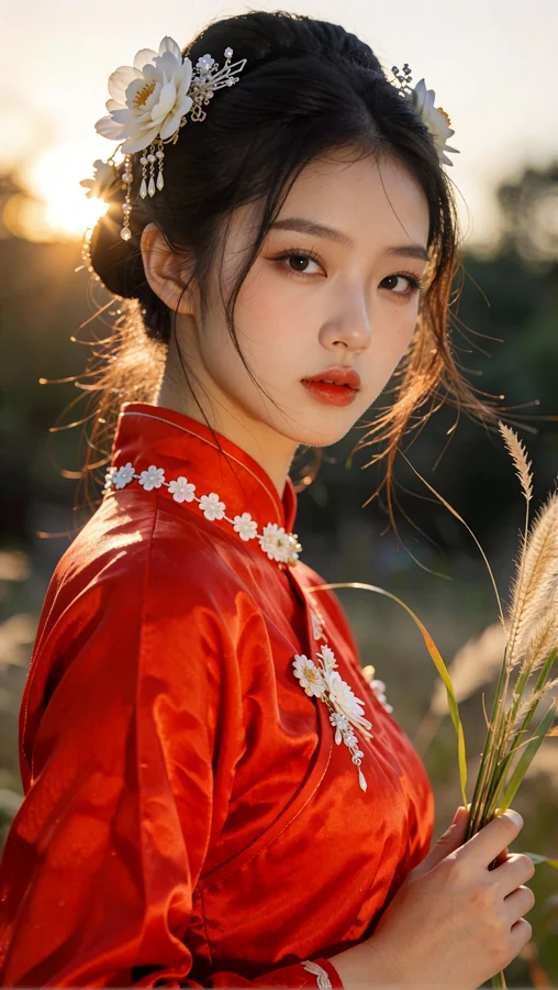 Sunlit Girl In Crimson Hanfu