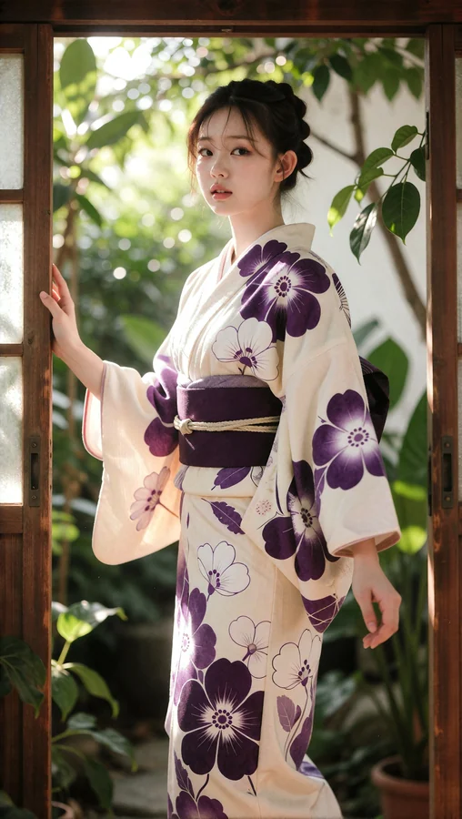Purple Blossoms in Wooden Doorway