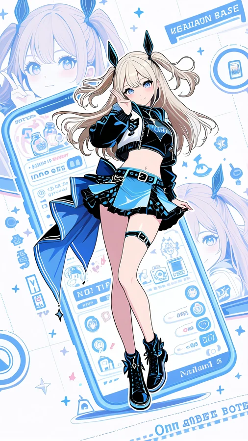 Blue Outfit Girl with Digital Interface Background