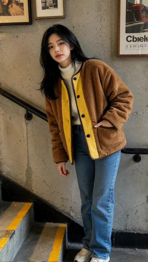 Cozy Brown Jacket With Yellow Trim
