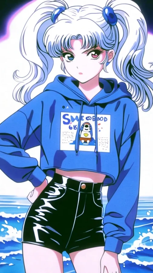 Blue Hoodie Girl by Ocean Waves