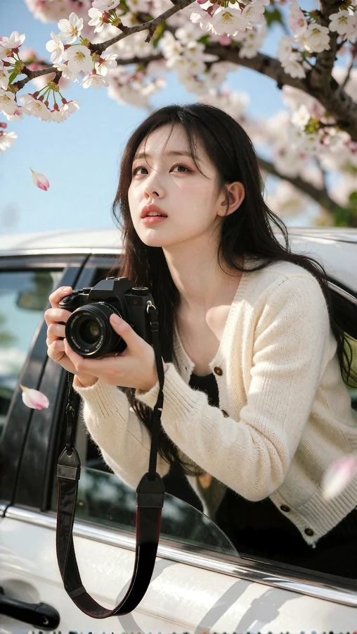 Sakura Blossoms Camera Girl