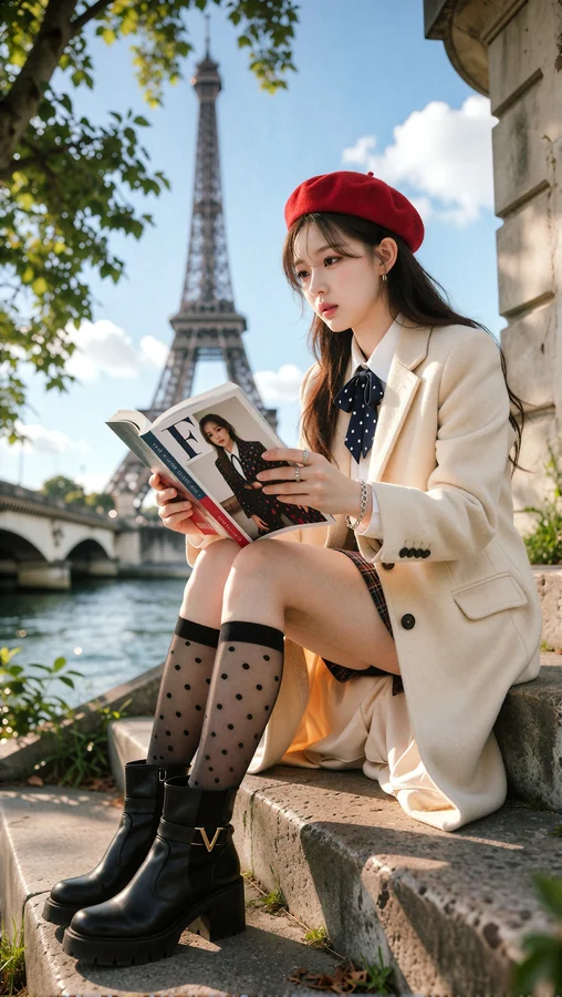 Parisian Reader with Red Beret