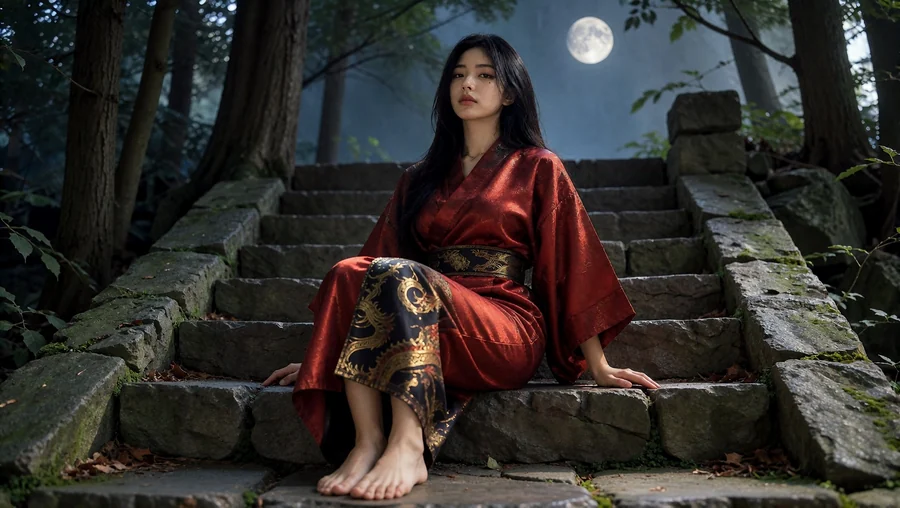 Moonlit Steps Red Robe