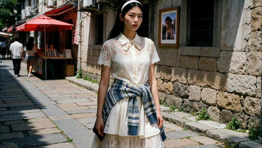Lace Dress on Stone Street Path
