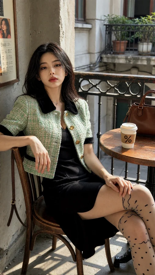 Cozy Café Chic Outfit with Polka Dot Tights
