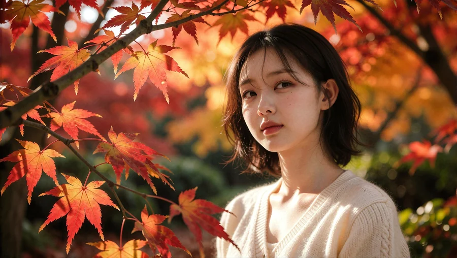 Autumn Leaves Frame Gentle Girl