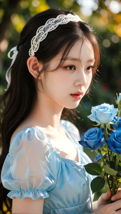 Blue Roses and Lace Headband