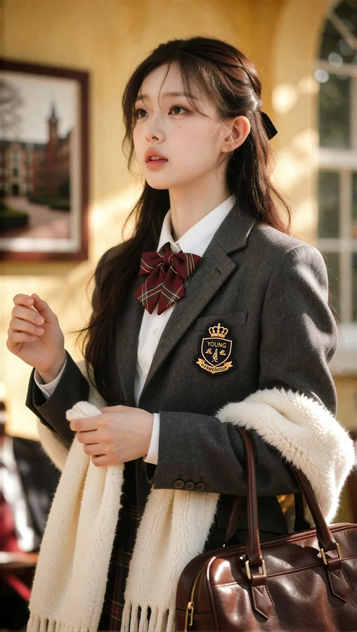 Student in Warm School Uniform
